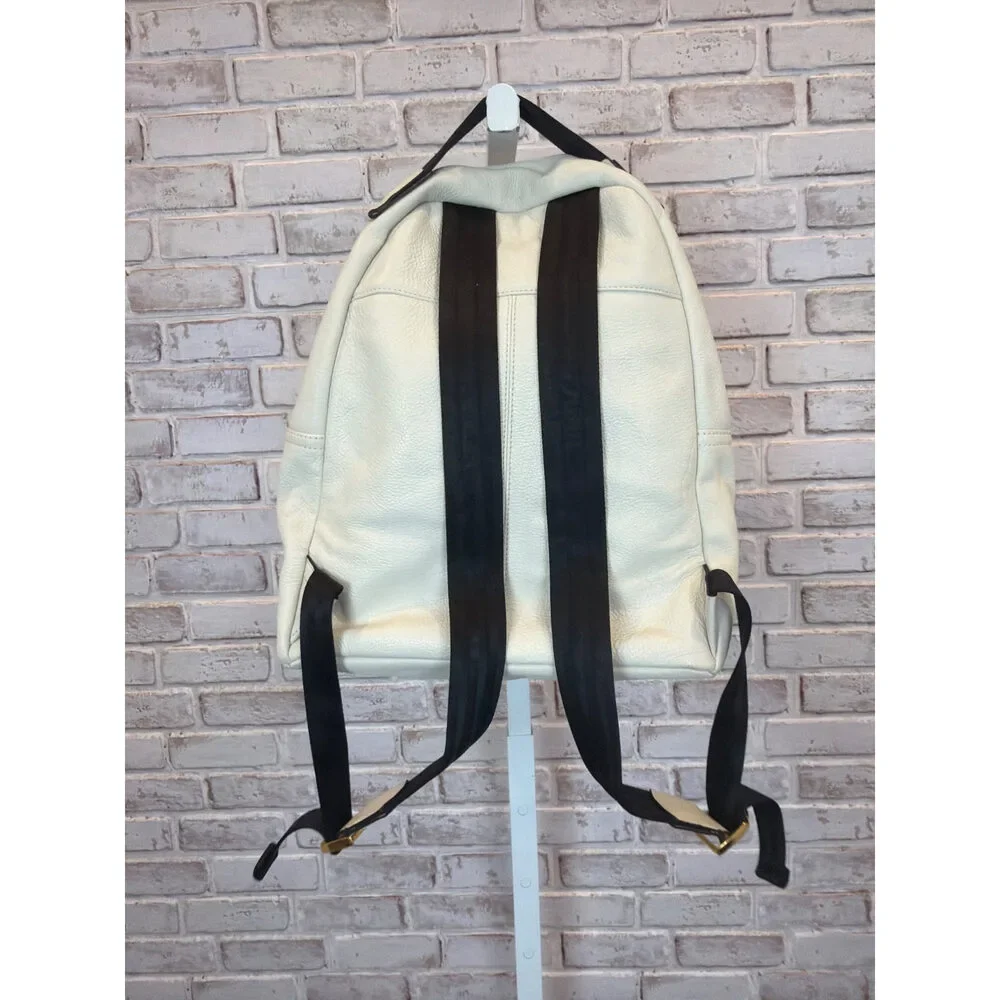 Marc Jacobs Cream Leather Varsity Backpack MJ Patch Gold Hardware